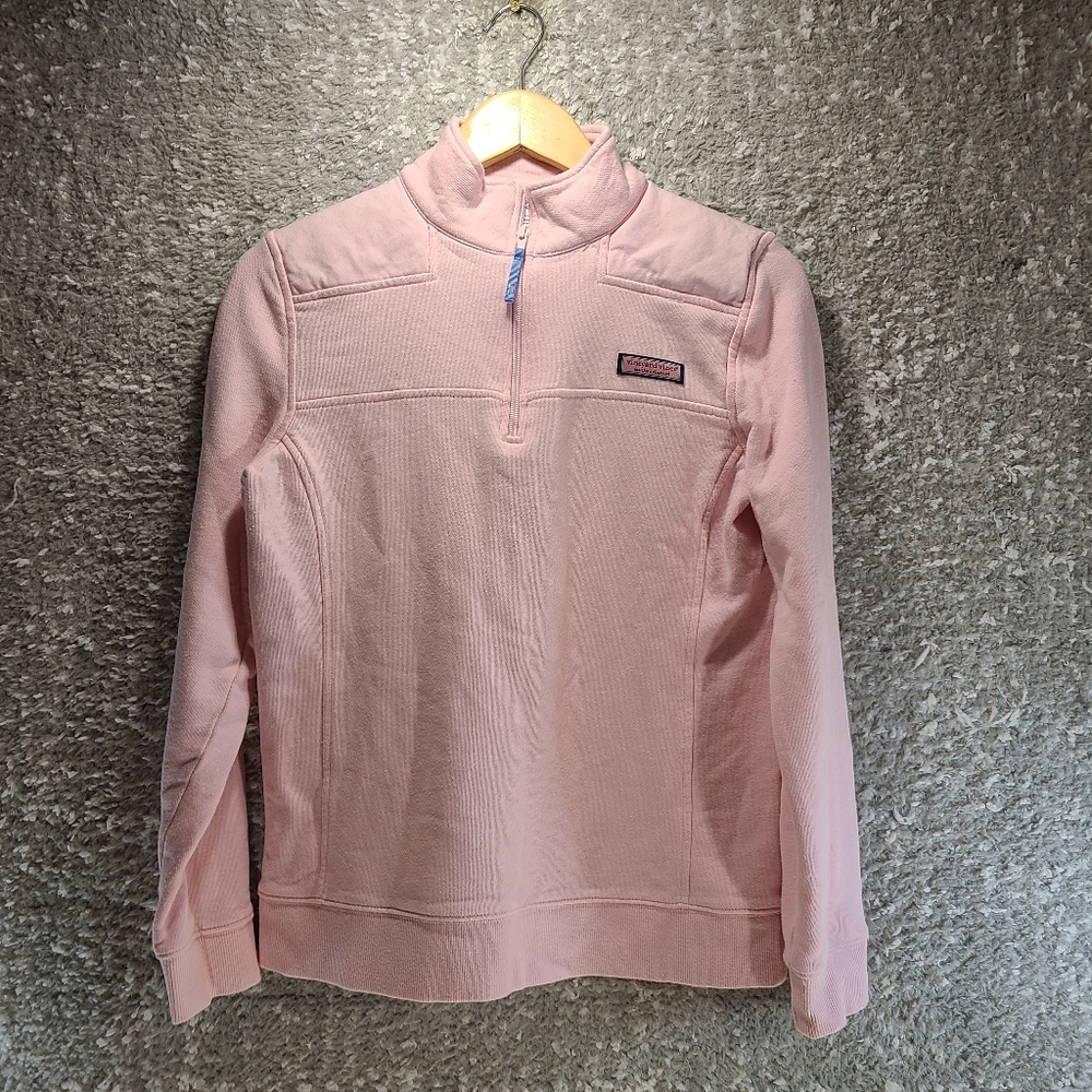 Vineyard Vines Women Sweater S 1/4 Zip Pink Collared Neck Pullover Cotton Preppy